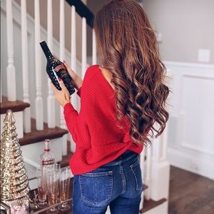 Red knot twist sweater